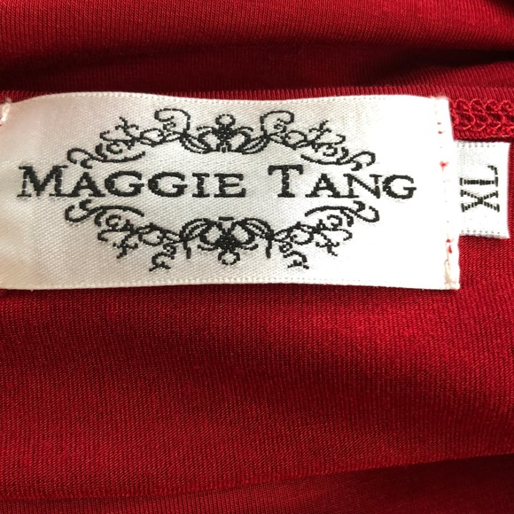 Red Maggie Tang V-Neck 3/4 sleeve wrap midi dress - Picture 2 of 2